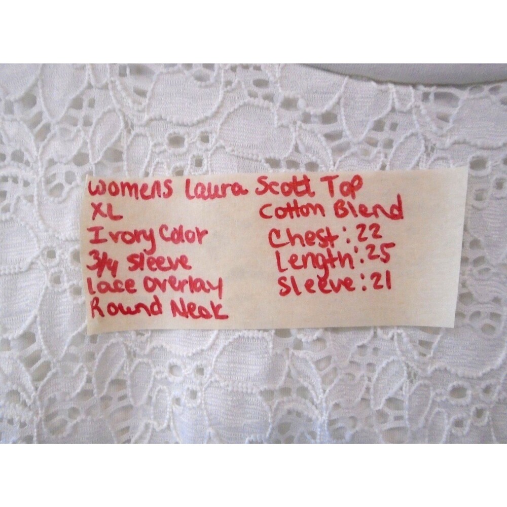 Laura Scott Womens top Shirt Blouse Scoop neck 3/4 sleeve Plus size 1X White - Picture 4 of 6